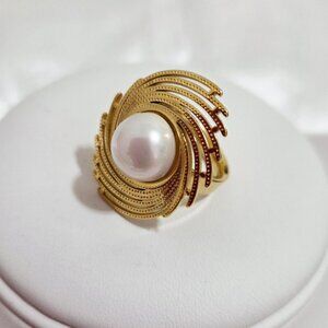 Stainless Steel Pearl Women's Ring Size 8